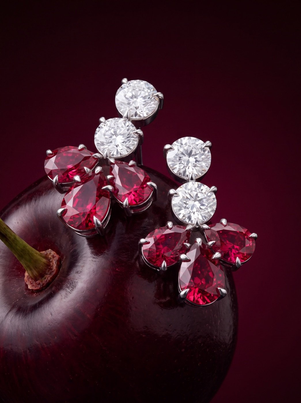 Ruby and diamond on cherry